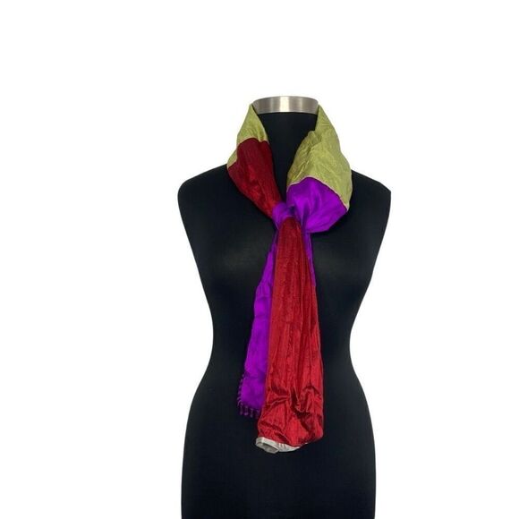 Xiao Magic Multi Colored Silk Scarf Art Purple Stripe Beetlejuice Wicked Goth - Picture 11 of 14